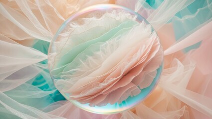 Wall Mural - A close-up shot of layered pink and green fabric with rainbow lens flare