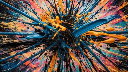 Wall Mural - Colorful paint splatters and drips create an abstract design