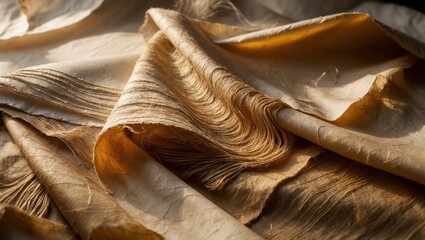 Canvas Print - Cream and brown fabric with woven texture in soft, warm light