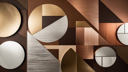 Wall Mural - Abstract geometric panel with brushed metal and wood textures in various shades of brown and gold