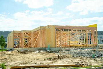 Wall Mural - start of construction of a plywood house