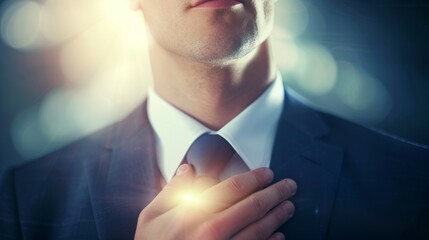 Poster - A man in a suit is wearing a blue tie and is looking at the camera