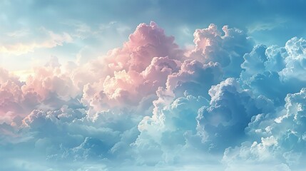 Abstract watercolor pattern of soft, fluffy clouds against a gradient sky, providing a dreamy and artistic background texture for whimsical and imaginative designs. , Minimalism,