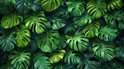 Dense rainforest canopy with overlapping leaves and vibrant greens, creating a lush and exotic background texture for nature and adventure-themed illustrations. , Minimalism,