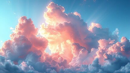 Wall Mural - Pastel-colored sky with soft, fluffy clouds at sunrise, offering a calming and picturesque background texture for tranquil and peaceful designs. , Minimalism,