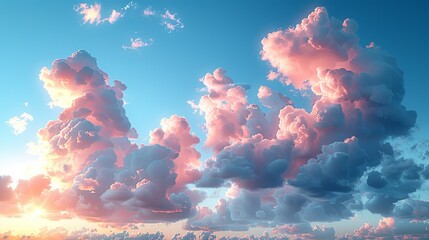 Wall Mural - Pastel-colored sky with soft, fluffy clouds at sunrise, offering a calming and picturesque background texture for tranquil and peaceful designs. , Minimalism,