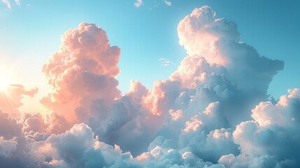 Wall Mural - Pastel-colored sky with soft, fluffy clouds at sunrise, offering a calming and picturesque background texture for tranquil and peaceful designs. , Minimalism,