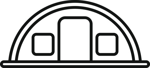 Poster - Simple black and white line drawing of a military hangar building for aircraft storage