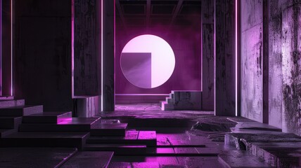 Wall Mural - Abstract digital cityscape with neon purple and black geometric shapes. Digital artwork of purple cityscape. Concept of modern technology and urbanization. Design for poster. Digital image. AIG53F.