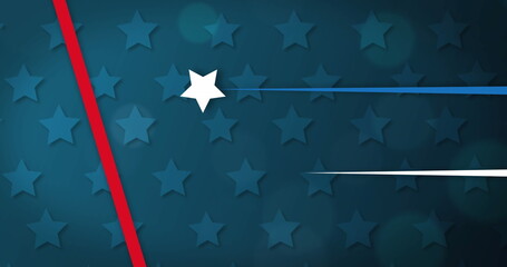 Poster - image of stars with blue, red, white striped moving on star shaped background