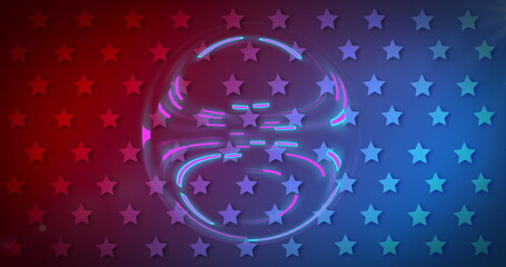 Poster - Image of illuminated circular pattern spinning over colourful star shaped background