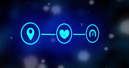 Poster - Image of media icons and shapes on black background