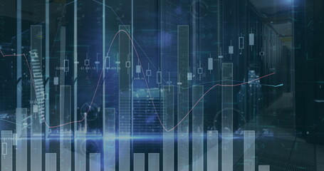 Poster - Image of financial data processing over cityscape