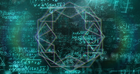 Poster - Image of globe and mathematical data processing on black background