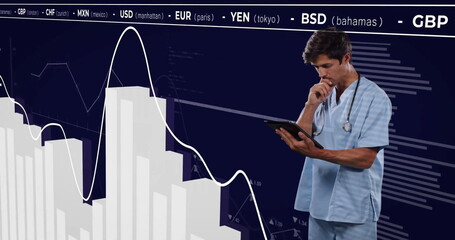 Poster - Image of financial data processing over caucasian male doctor