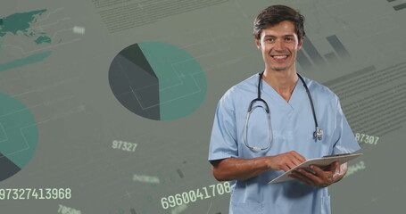 Poster - Image of financial data processing over caucasian male doctor
