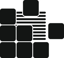 Poster - Black geometric shape forming an abstract building, representing modern architecture and construction