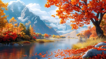 autumn landscape in the mountains and lake