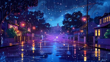 Wall Mural - night view of the city after rain