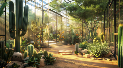 Wall Mural - glass house plants in desert