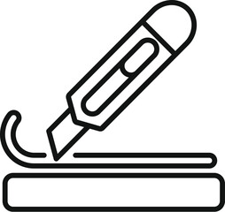 Poster - utility knife cutting a cardboard box represented by a line icon