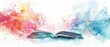 © Supranee - Open book with colorful paint splashes on white background, symbolizing imagination, creativity, and knowledge fusion.