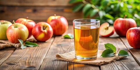 Poster - Fresh apple juice in a glass on a wooden table , apple, juice, healthy, drink, beverage, refreshment, fruit, organic, natural, fresh