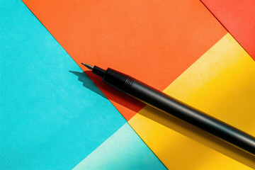 vibrant geometric color blocks with black pen on textured paper creative background