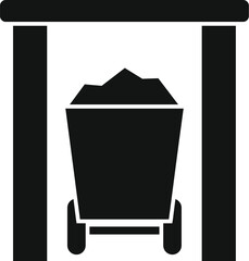 Poster - Black simple icon of a mining cart full of coal under a conveyor belt