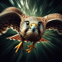 Wall Mural - High-speed photography of a falcon flying fast, motion blur and a fast shutter speed