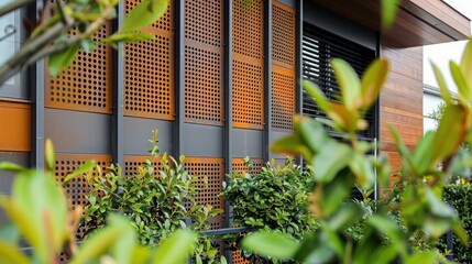 Wall Mural - robust metal fence designed with both solid and perforated panels, offering both privacy and visual 