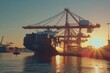 © Fitry - Cargo Ship at Sunset in a Busy Port