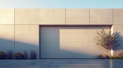 Wall Mural - garage door with a minimalist design featuring a single, oversized geometric shape, creating a bold,