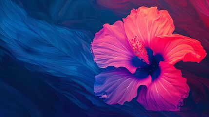 Wall Mural - Pink Hibiscus Flower on Blue Abstract Background