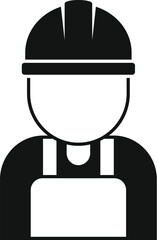 Wall Mural - Black and white icon of a construction worker wearing a hard hat and overalls