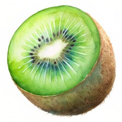 Close-up of a watercolor whole kiwi fruit isolated on white background.