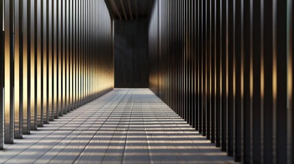 Wall Mural - sleek, minimalist fence with thin metal rods arranged in a dense grid, offering a contemporary look 