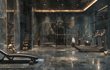 a luxury hotel lobby with marble walls and floor