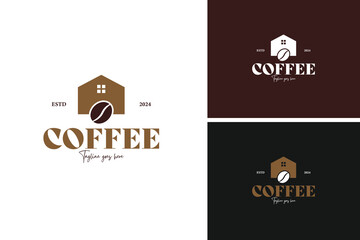 Wall Mural - Coffee beans with house logo design, perfect for a café or coffee shop. Vector illustration template idea