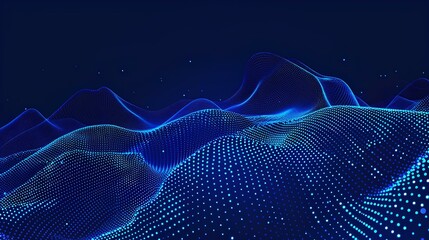 Abstract digital landscape with blue light dots and lines on dark background.