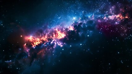 Poster - A vibrant nebula glows with fiery red and orange hues against a backdrop of countless stars in the vast expanse of deep space.