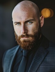 Sticker - an attractive bald and beard man wearing suit professional portrait profile picture