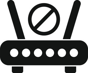 Poster - Black silhouette of a wifi router with a signal blocking symbol, indicating no internet connection
