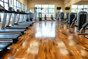 Wall Mural - Modern Gym Interior with Treadmills and Weight Machines