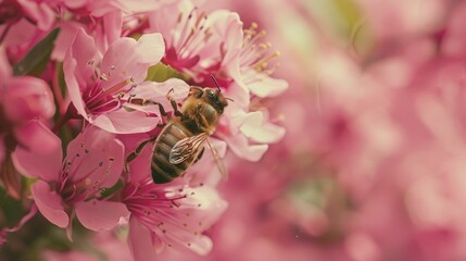 Wall Mural - Bee on Pink Blossom