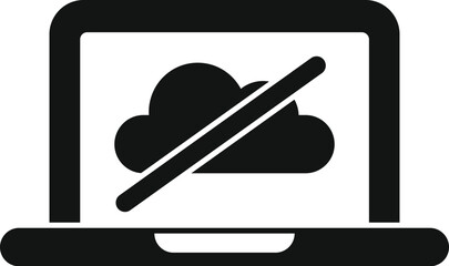 Canvas Print - Black and white icon of a laptop displaying a disconnected cloud, representing a lack of internet access