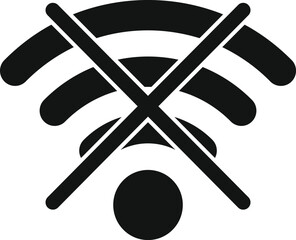 Poster - simple black icon representing a wifi signal crossed out, indicating no wireless connection is avail