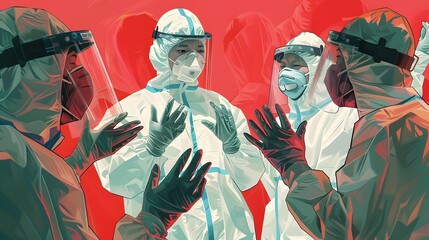 Asian doctor in protective hazmat PPE suit wearing medical latex gloves.