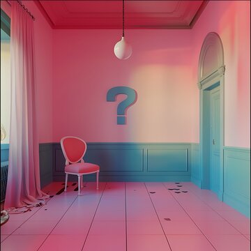 question mark in 3d render  room with chair