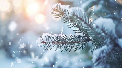 Poster - Snowy Pine Branch in Winter Wonderland